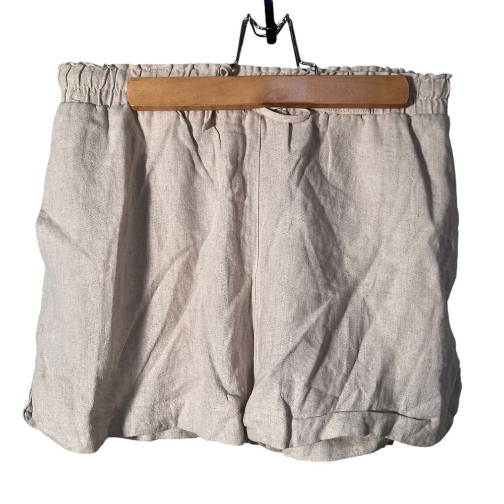 Stradivarius Women's Size Small Shorts Pull On Elastic Tie Waist Pockets Beige